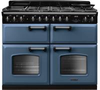 Rangemaster Classic Deluxe CLDLB110DFPSTB/CM1 110cm wide Dual Fuel Range Cooker with Gas Hob - Stone Blue / Chrome - A Rated, Blue
