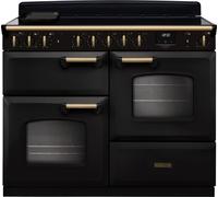 Rangemaster Classic Deluxe OC CLDLO110EIPCBL/AB1 110cm wide Electric Range Cooker with Induction Hob - Charcoal Black / Antique Brass - A/A Rated, Black