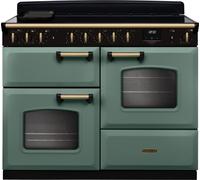 Rangemaster Classic Deluxe OC CLDLO110EIPMGR/AB1 110cm wide Electric Range Cooker with Induction Hob - Mineral Green / Antique Brass - A/A Rated, Green