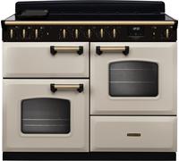 Rangemaster Classic Deluxe OC CLDLO110EIPPCR/AB1 110cm wide Electric Range Cooker with Induction Hob - Cream / Antique Brass - A/A Rated, Cream
