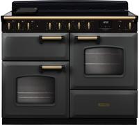 Rangemaster Classic Deluxe OC CLDLO110EIPSLT/AB1 110cm wide Electric Range Cooker with Induction Hob - Slate / Antique Brass - A/A Rated, Grey
