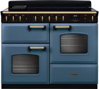 Rangemaster Classic Deluxe OC CLDLO110EIPSTB/AB1 110cm wide Electric Range Cooker with Induction Hob - Stone Blue / Antique Brass - A/A Rated, Blue
