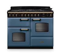 Rangemaster Classic Deluxe Offset Cavity CLDLO110DFPSTB/AB1 110cm Wide Stone Blue Dual Fuel Freestanding Range Cooker - Antique Brass Trim