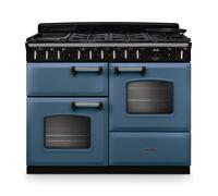 Rangemaster Classic Deluxe Offset Cavity CLDLO110DFPSTB/CM1 110cm Wide Stone Blue Dual Fuel Freestanding Range Cooker - Chrome Trim