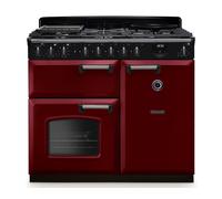 Rangemaster Classic Deluxe 100 Dual Fuel CLDL100DFPBOR/CM1 100cm wide Dual Fuel Range Cooker with Gas Hob - Bordeaux / Chrome - A/A Rated, Red