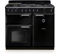 Rangemaster Classic Deluxe 100 Dual Fuel CLDL100DFPGBL/CM1 100cm wide Dual Fuel Range Cooker with Gas Hob - Black / Chrome - A/A Rated, Black