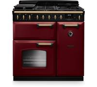 Rangemaster CLDL90DFPBOR/AB1 Classic Deluxe Bordeaux / Antique Brass 90cm Dual Fuel Range Cooker, A Rated, 18261 A