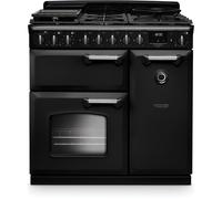 Rangemaster Classic Deluxe CLDL90DFPCBL/CM1 90cm wide Dual Fuel Range Cooker with Gas Hob - Charcoal Black / Chrome - A Rated, Black