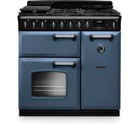 Rangemaster CLDL90DFPSTB/CM1 Classic Deluxe Stone Blue / Chrome 90cm Dual Fuel Range Cooker A