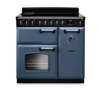 Rangemaster Classic Deluxe CLDL90EIPSTB/CM1 90cm wide Electric Range Cooker with Induction Hob - Stone Blue / Chrome - A/A Rated, Blue