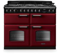 Rangemaster Classic Deluxe CLDLB110DFPBOR/CM1 110cm Dual Fuel Range Cooker with Gas Hob - Bordeaux / Chrome - A Rated, Red