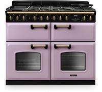 Rangemaster Classic Deluxe 110 CLDLB110DFPHTH/AB1 110cm Dual Fuel Range Cooker with Gas Hob - Heather / Antique Brass - A/A/A Rated, Purple