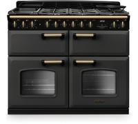 Rangemaster Classic Deluxe 110 CLDLB110DFPSLT/AB1 110cm Dual Fuel Range Cooker with Gas Hob - Slate / Antique Brass - A/A/A Rated, Grey