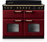 Rangemaster Classic Deluxe BC CLDLB110EIPBOR/AB1 110cm Electric Range Cooker with Induction Hob - Bordeaux / Antique Brass - A/A Rated, Red