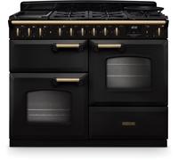 Rangemaster CLDLO110DFPCBL/AB1 Classic Deluxe Charcoal Black / Antique Brass 110cm Dual Fuel Range Cooker A