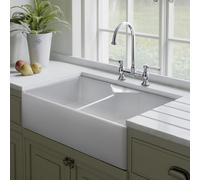 Belfast Double Bowl White Ceramic Kitchen Sink - Rangemaster