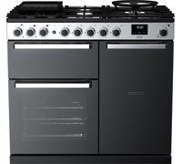 Rangemaster Edge Deluxe EDDL100DFGBLK/CM1 100cm Dual Fuel Range Cooker - Black Glass / Chrome - A/A Rated