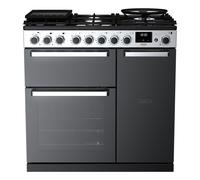 Rangemaster Edge Deluxe EDDL90DFGBLK/CM1 90cm Wide Black Glass Dual Fuel Freestanding Range Cooker - Chrome Trim