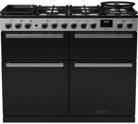 Rangemaster Edge Deluxe EDDLB110DFGBLK/CM1 110cm wide Dual Fuel Range Cooker with Gas Hob - Black Glass / Chrome - A Black