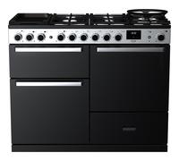 Rangemaster Edge Deluxe Offset Cavity EDDLO110DFGBLK/CM1 110cm Wide Black Glass Dual Fuel Freestanding Range Cooker - Chrome Trim