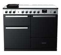 Rangemaster Edge Deluxe Offset Cavity EDDLO110EIGBLK/CM1 110cm Wide Black Glass Induction Freestanding Range Cooker - Chrome Trim