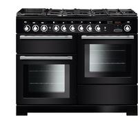 Rangemaster EDL110DFFBL/C Encore Deluxe Black / Chrome 110cm Dual Fuel Range Cooker A