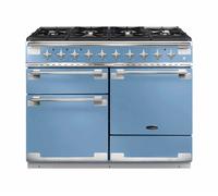 Rangemaster Elise 110 ELS110DFFCA/ 110cm Wide China Blue Dual Fuel Freestanding Range Cooker - Brushed Nickel Trim