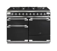 Rangemaster Elise 110 ELS110DFFCB/ 110cm Wide Charcoal Black Dual Fuel Freestanding Range Cooker - Brushed Nickel Trim