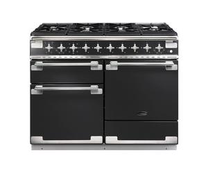 Rangemaster Elise 110 ELS110DFFCB/ 110cm Wide Charcoal Black Dual Fuel Freestanding Range Cooker - Brushed Nickel Trim