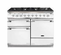 Rangemaster Elise 110 ELS110DFFWH/ 110cm Wide White Dual Fuel Freestanding Range Cooker - Brushed Nickel Trim