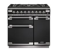 Rangemaster Elise 90 ELS90DFFCB/ 90cm Wide Charcoal Black Dual Fuel Freestanding Range Cooker - Brushed Nickel Trim