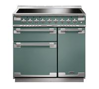 Rangemaster Elise 90 ELS90EIMG/ 90cm Wide Mineral Green Induction Freestanding Range Cooker - Brushed Nickel Trim