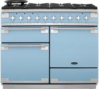 Rangemaster Elise ELS110DFFCA 110cm wide Dual Fuel Range Cooker with Gas Hob - China Blue - A/A Rated, Blue