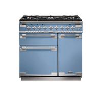 Rangemaster Elise ELS90DFFCA 90cm Wide China Blue Dual Fuel Freestanding Range Cooker - Brushed Nickel Trim