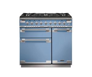 Rangemaster Elise ELS90DFFCA 90cm Wide China Blue Dual Fuel Freestanding Range Cooker - Brushed Nickel Trim