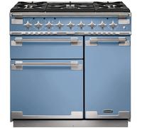 Rangemaster Elise ELS90DFFCA China Blue / Brushed Chrome 90cm Dual Fuel Range Cooker A