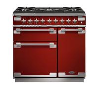 Rangemaster Elise ELS90DFFRD 90cm Wide Cherry Red Dual Fuel Freestanding Range Cooker - Brushed Nickel Trim