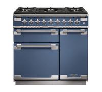 Rangemaster Elise ELS90DFFSB/ 90cm Wide Stone Blue Dual Fuel Freestanding Range Cooker - Brushed Nickel Trim