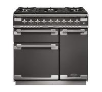Rangemaster Elise ELS90DFFSL 90cm Wide Slate Dual Fuel Freestanding Range Cooker - Brushed Nickel Trim