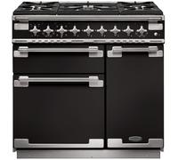 Rangemaster ELS90DFFGB Elise Black / Brushed Nickel 90cm Dual Fuel Range Cooker A