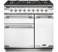 Rangemaster ELS90DFFWH Elise White / Brushed Nickel 90cm Dual Fuel Range Cooker, A Rated, 108480 A