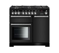 Rangemaster Encore Deluxe EDL100DFFBL/C 100cm Wide Black Dual Fuel Freestanding Range Cooker - Chrome Trim