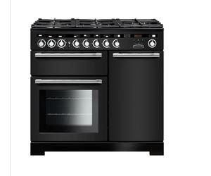 Rangemaster Encore Deluxe EDL100DFFCB/C 100cm Wide Charcoal Black Dual Fuel Freestanding Range Cooker - Chrome Trim
