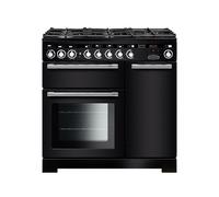 Rangemaster Encore Deluxe EDL90DFFBL/C 90cm Wide Black Dual Fuel Freestanding Range Cooker - Chrome Trim