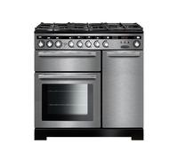 Rangemaster Encore Deluxe EDL90DFFSS/C 90cm Wide Stainless Steel Dual Fuel Freestanding Range Cooker - Chrome Trim