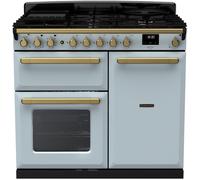 Rangemaster Estel Deluxe 100cm Dual Fuel Range Cooker - Misty Blue/Antique Brass, A/A Rated