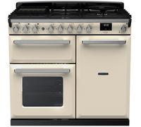 Rangemaster Estel Deluxe ESDL100DFPPCR/CM1 100cm wide Dual Fuel Range Cooker with Gas Hob - Cream / Brass - A/A Rated, Cream