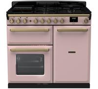 Rangemaster Estel Deluxe ESDL100DFPPPK/AB1 100cm Dual Fuel Range Cooker - Pale Pink / Antique Brass - A/A Rated