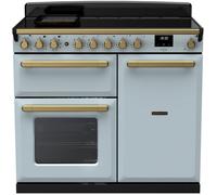 Rangemaster Estel Deluxe ESDL100EIPMSB/AB1 100cm wide Electric Range Cooker with Induction Hob - Misty Blue / Chrome - A/A Rated, Blue