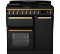 Rangemaster Estel Deluxe 90cm Dual Fuel Range Cooker - Black/Antique Brass, A/A Rated